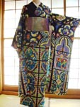 A long-sleeved Kimono dress with stained glass motif