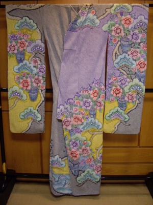 Sou Shibori Furisode MATU UME BOTAN