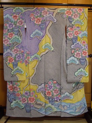 Sou Shibori Furisode MATU UME BOTAN