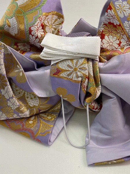 新品袋帯使用 簡単に使えるお振袖用豪華な正絹の作り帯 紐で結ぶだけ 藤色花 … KIMONOBITO30