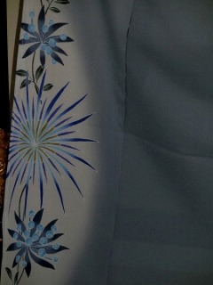 Homongi (formal kimono) by Akira Takizawa, Itome Yuzen, single layer summer wear, hummingbird and phantom flower, dark blue-grey