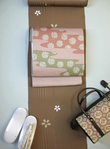 ちょっとお出かけ小紋<br>ろうけつ<br>茶に桜