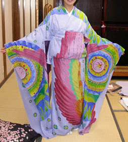 Yuzenf (hand-painted) Kimono dress with a magnificent angel motif