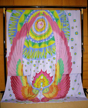 Yuzenf (hand-painted) Kimono dress with a magnificent angel motif