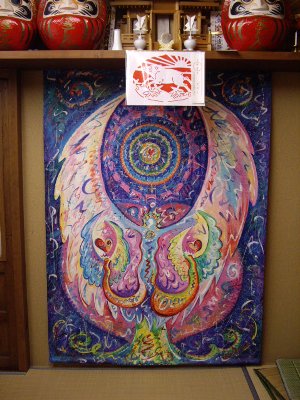 Yuzenf (hand-painted) Kimono dress with a magnificent angel motif
